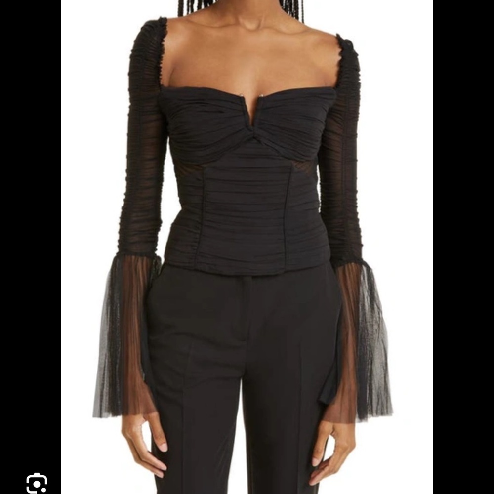 SELF PORTRAIT black long sleeve mesh top